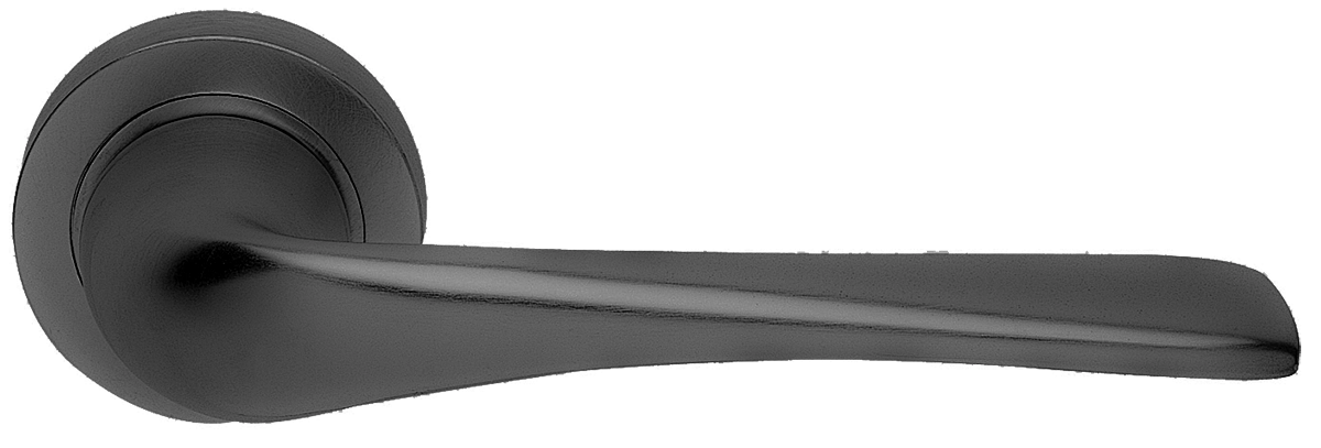 Ручка дверная LE MANS R2 NERO раздельная на круглой розетке, цвет черный, латунь фото купить в Липецке