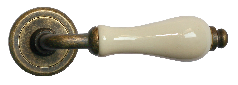 Ручка дверная CERAMICA R4 OBR/CHAMP раздельная на круглой розетке, цвет - бронза/шампань, латунь фото купить в Липецке