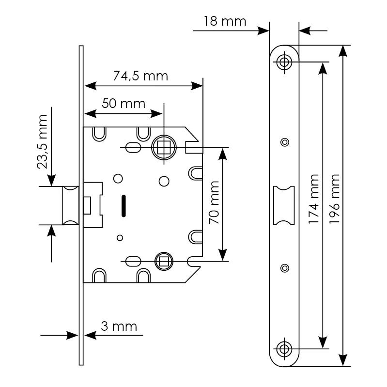 Защелка межкомнатная 1870P SN -IND SP-1 с ответной планкой, бесшумная сантехническая, цвет никель фото купить в Липецке