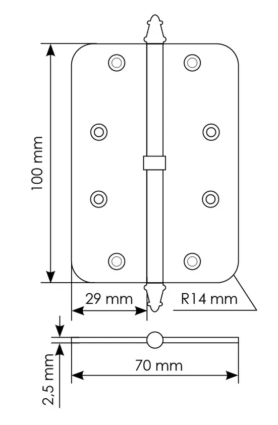 Петля разъемная MS-C 100X70X2.5 AB R правая скругленная, врезная, цвет бронза, сталь фото купить в Липецке