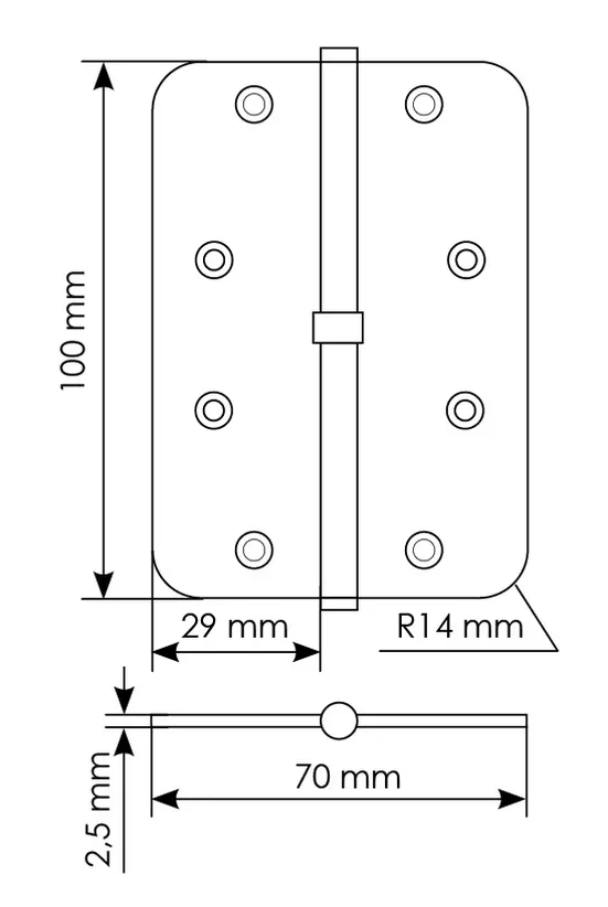 MSD-C 100X70X2.5 SG L, петля стальная скругленная левая без коронки, цвет - мат.золото фото купить в Липецке