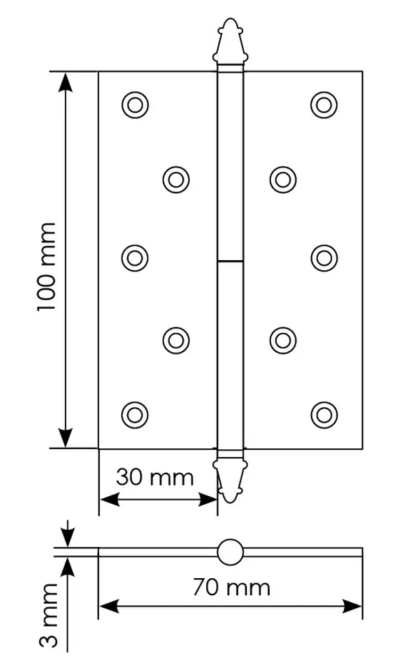 Петля карточная латунная разъемная MB 100X70X3 SC L C с коронкой левая, врезная, цвет матовый хром фото купить в Липецке