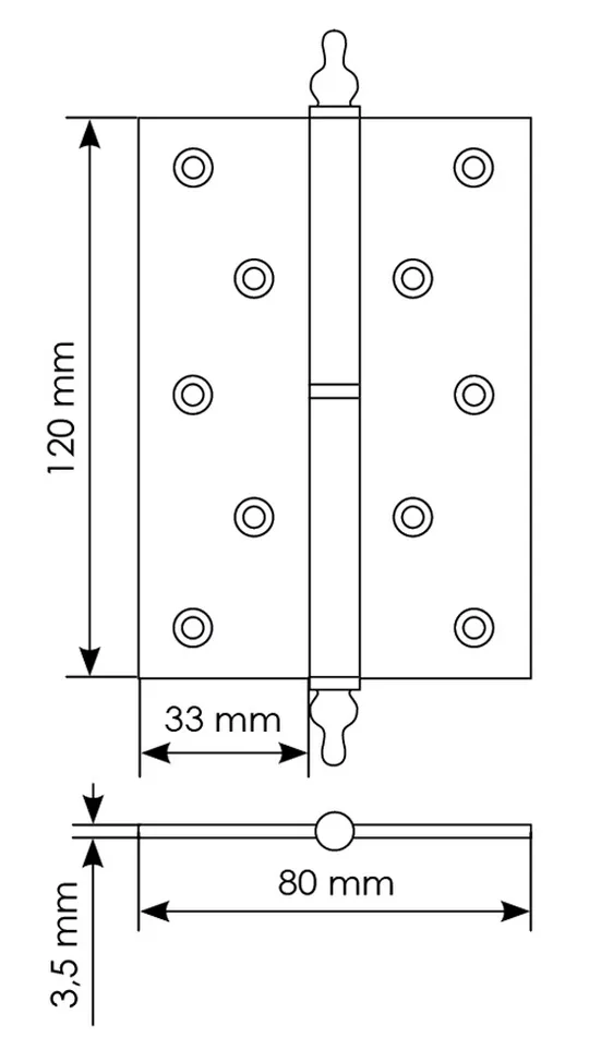 Петля карточная разъемная латунная MB 120X80X3.5 SG R C с коронкой правая,врезная, цвет матовое золото фото купить в Липецке