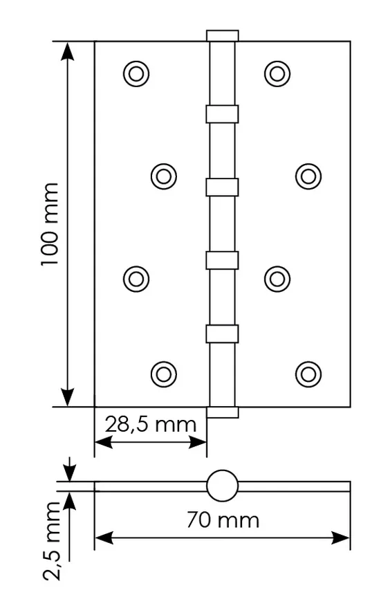 Петля универсальная карточная MS 100X70X2.5-4BB W стальная, врезная, цвет белый, сталь фото купить в Липецке