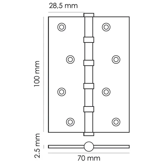 Петля универсальная карточная MS 100X70X2.5-4BB PC стальная, врезная, цвет хром, сталь фото купить в Липецке