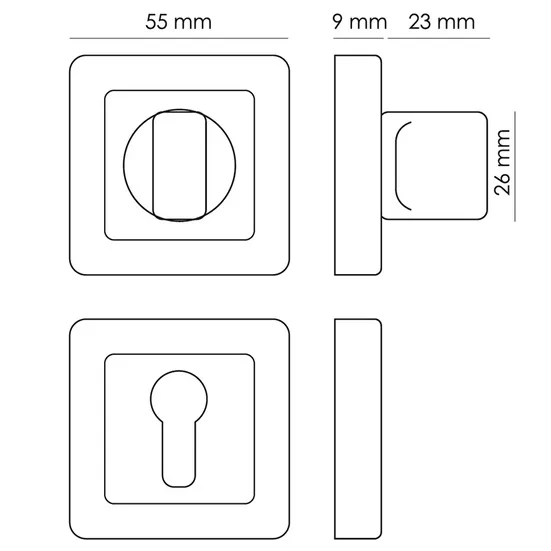 Завертка сантехническая MH-WC-S55 GR/PC квадратная цвет графит/хром фото купить в Липецке